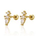 Fashion Jewelry 925 Sterling Silver Minimalist Water Drop Shape with Cz Zircon Ball Piercing Screwbacks Stud Earring Jewelry