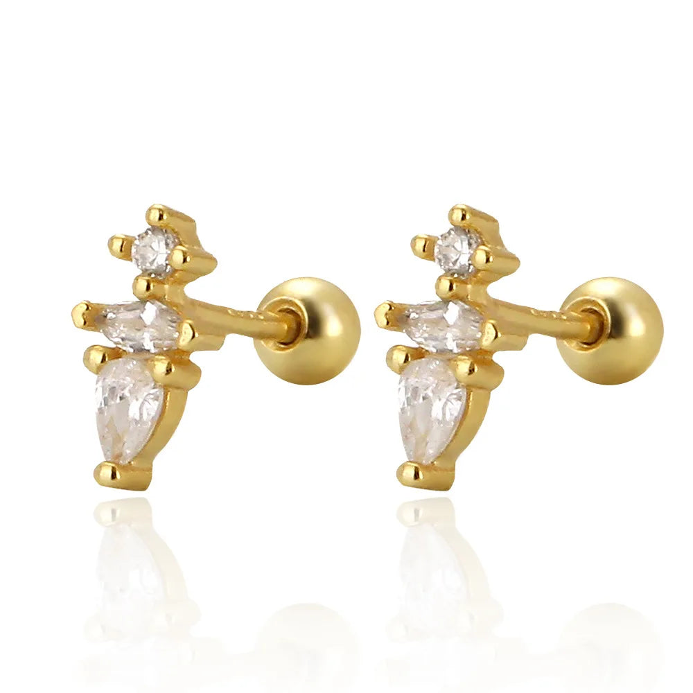 Fashion Jewelry 925 Sterling Silver Minimalist Water Drop Shape with Cz Zircon Ball Piercing Screwbacks Stud Earring Jewelry