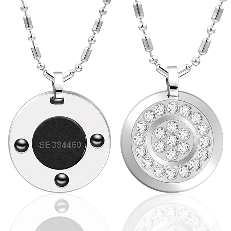 Romantic Style Unisex Health Necklace with 3 Round Crystal Quantum Science Energy Stones Alloy Pendant