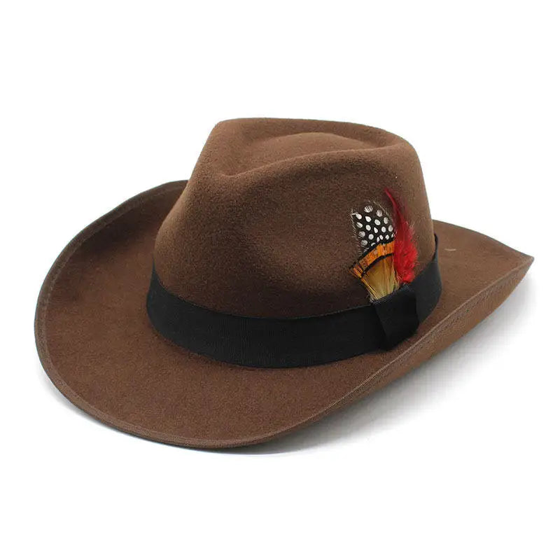 2023 New Arrival Cowboy Hat Decorated with Feather and Binding Ribbon Versatile for Casual Outdoor Party Travel