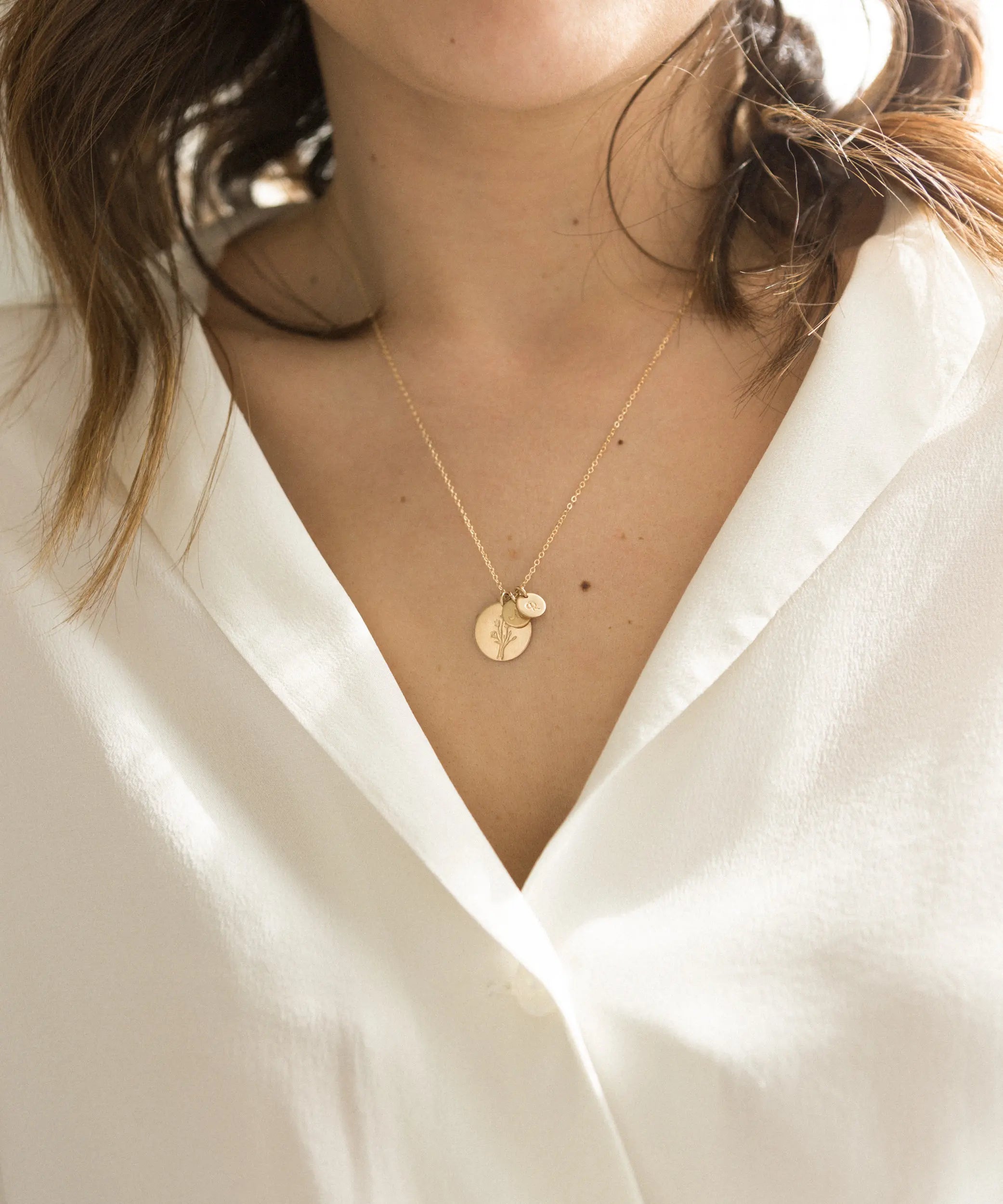 EManco Engravable 2 Coins Pendant Necklace Stainless Steel 14K Gold Plated Link Chain Trendy Women's Party Jewelry