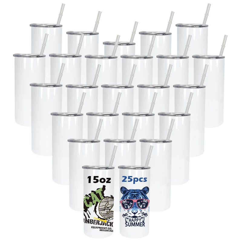 RTS USA Warehouse Stocked 25pcs/ctn 15oz Sublimation Straight Tumbler With Plastic Straw