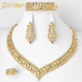 India Jewelry Sets for Women Necklace Earrings Ring Bracelet Geometric Engagement Gift 4 Piece Zircon Jewelry Set