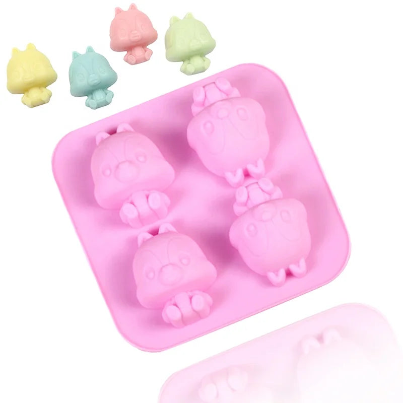 093 Factory Stock 4 Cavity Squirrel Animal Shaped Cake Soap Mold Silicone Bake Tool Silicone Candle Soap Resin Mold Bpa Free
