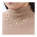 Chris April PVD Gold Plated 316L Stainless Steel Double Layers Imitation Pearls Satellite Bubble Chains Necklace