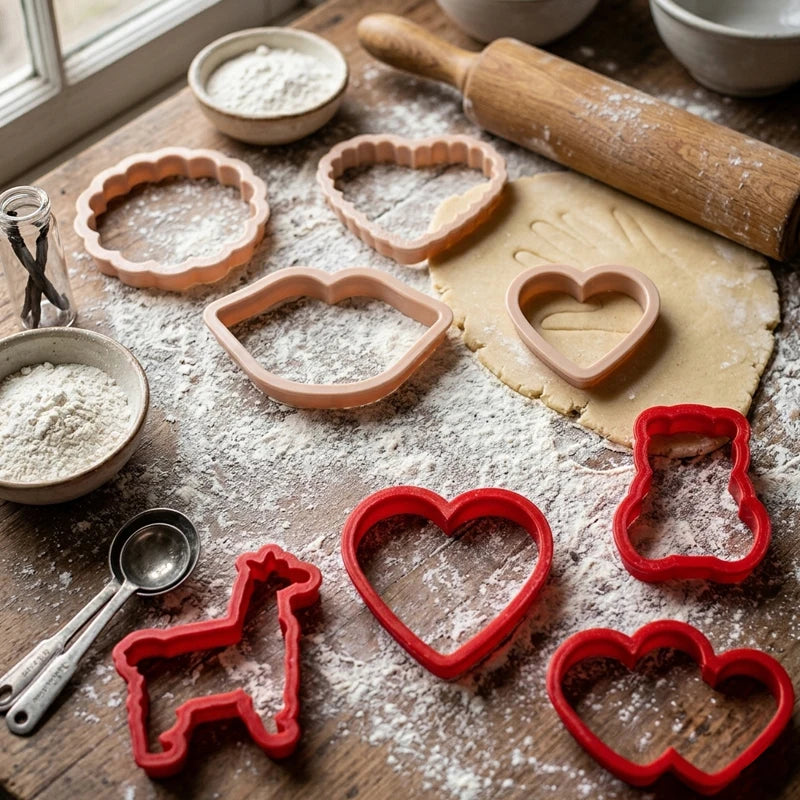 Valentines Day Cookie Cutter Set HeartLipsTeddy Bear Llama Shapes Plastic Biscuit Mold for Anniversary & Wedding Decor
