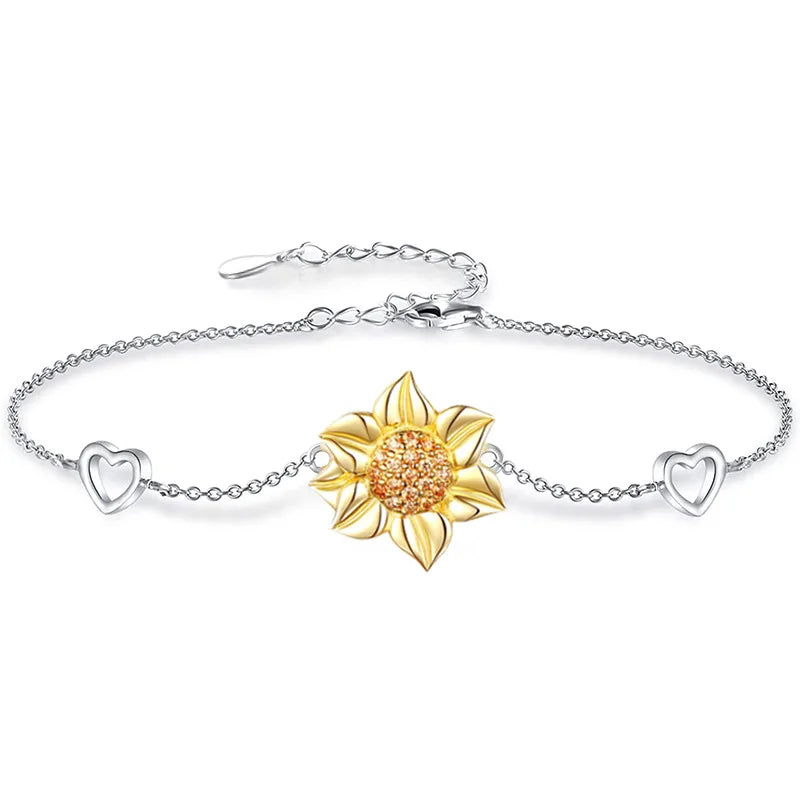 Simple 925 Sterling Silver Cross Interlocking Heart Anchor Sun Flower Cat Claw Tree of Life Charm Bracelets for Women