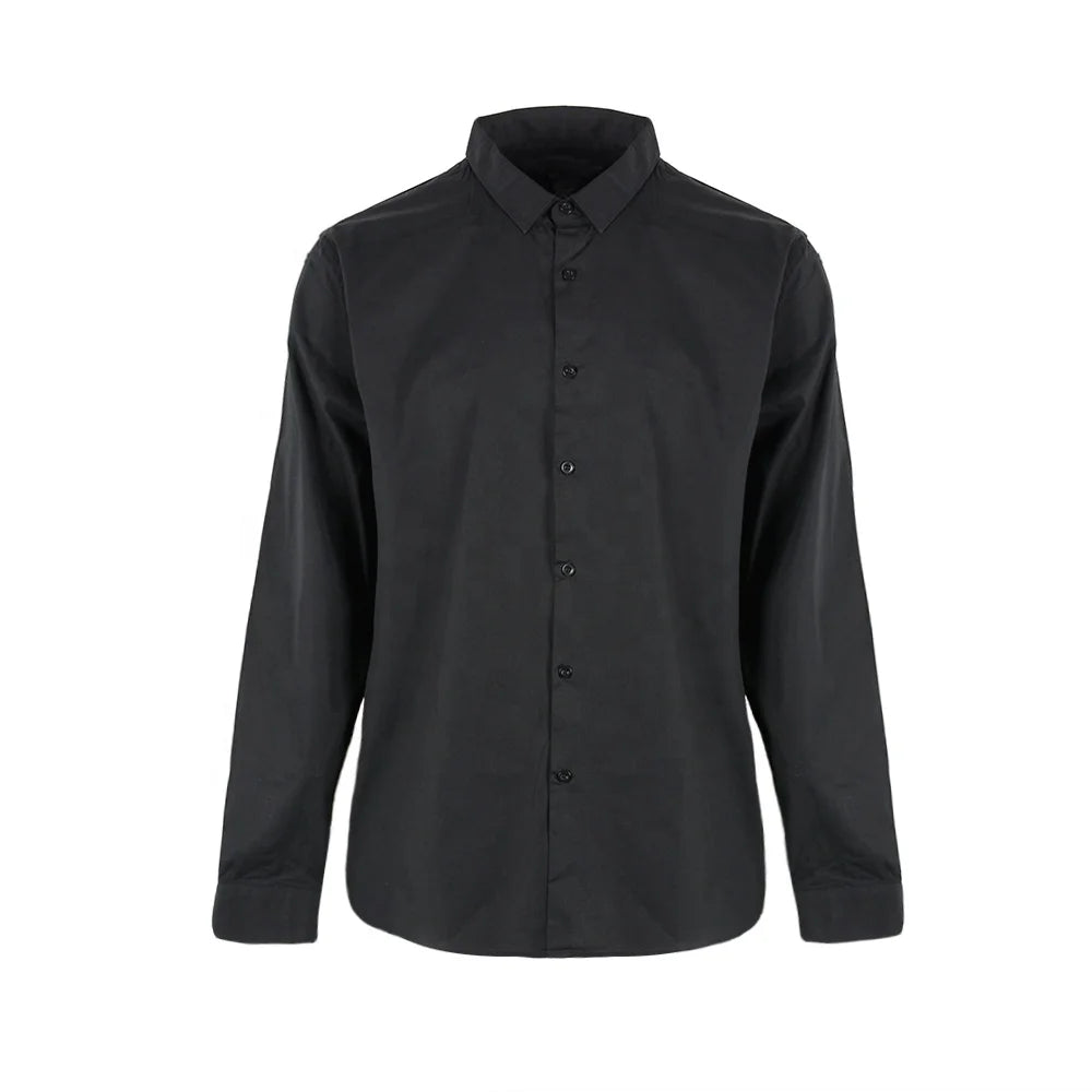 Quick Delivery Factory Woven Plain Dyed Solid Color Men Long Sleeve Black Office Shirts 100% Cotton