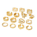 Leaf Geometric Skeleton Flower Stainless Steel 18k Gold Plated Snake Premium Multi Layer Titanium Ring