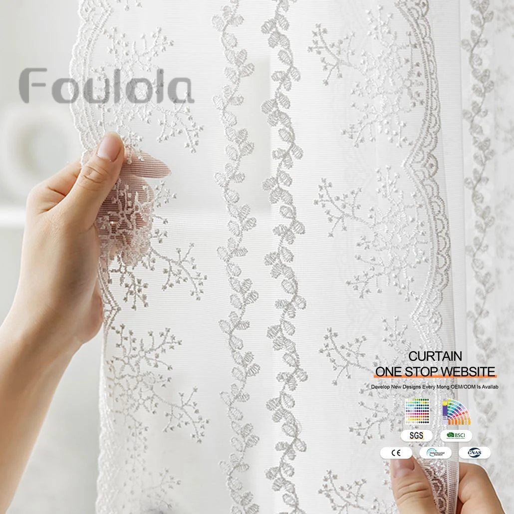Wholesale Style Curtains Voile Sheer Net Lace Fabric Curtains