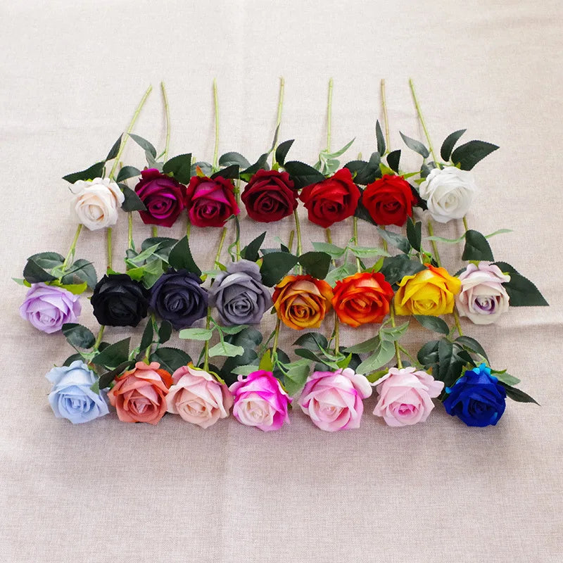E4 Factory Wedding Rose Wholesalers Supplies Flower Backdrop Faux Rose Velvet Fake Silk Artificial Velvet Rose Flowers