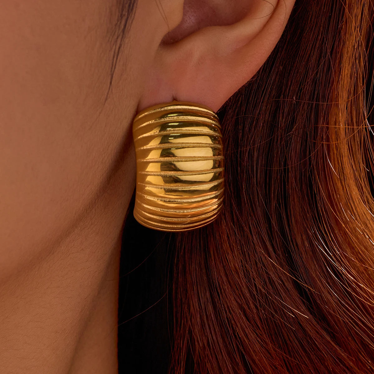 New Arrivals Exaggerated High End Earrings Stainless Steel Stripe Stud Earrings Women Anti Tarnish 18k Gold Plated