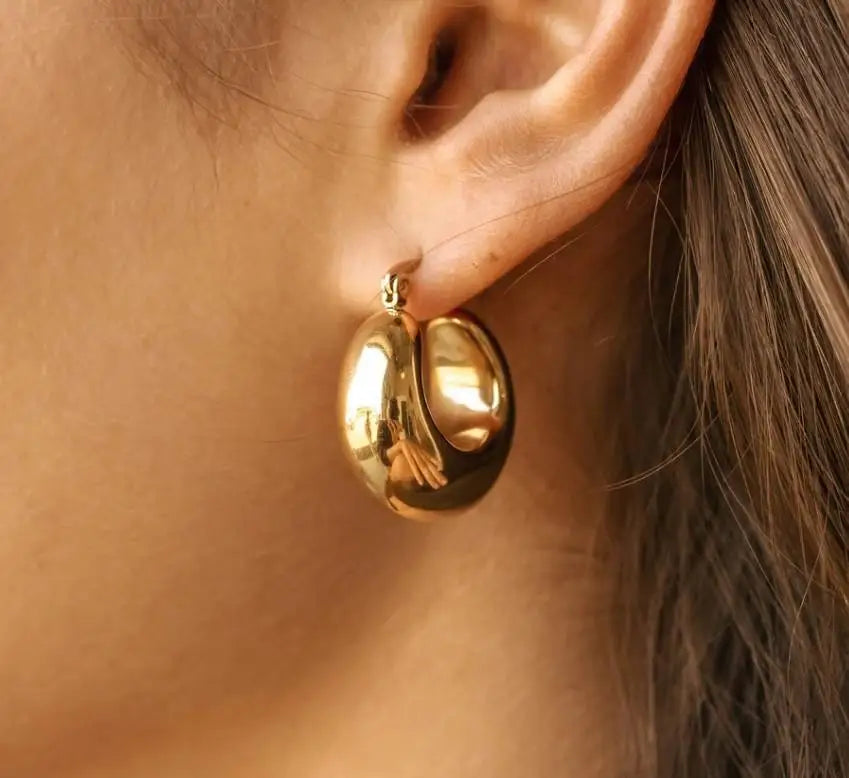 JOOLIM  High End  Gold 18K Gold Plated Lightweight Hollow Chunky Statement Stainless Steel Hoop Earrings