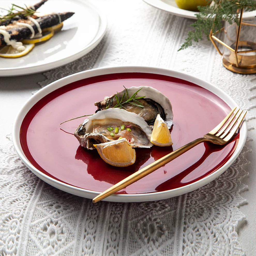 Hot Selling Custom Shaped Ceramic Plate Eco-Friendly Shining Red Wedding Tray for Party Dinnerware Dishwasher Safe MOQ 100pcs