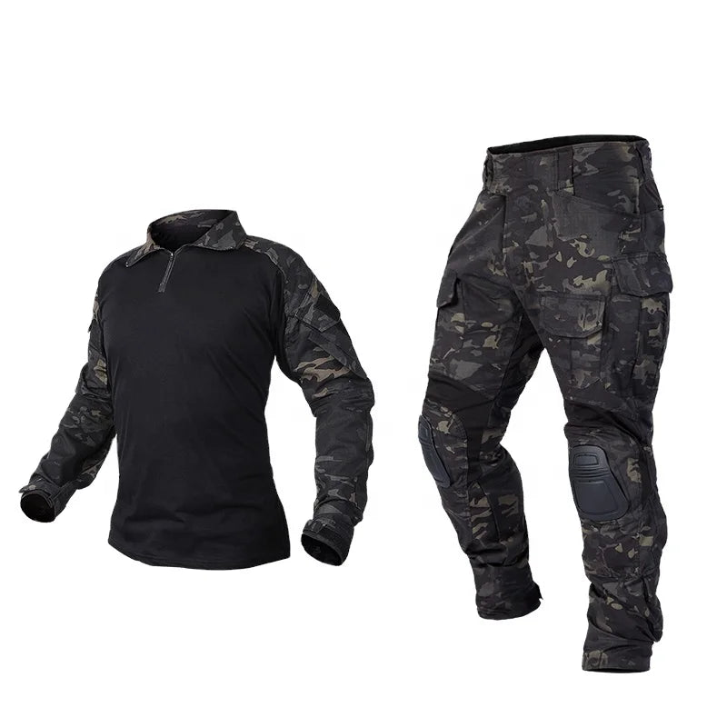 IDOGEAR Men G3 Assault Camo Camouflage Tactical Hunting BDU Tactical Uniform with Elbow Pads Knee Pads Hunting Clothes Frog Suit
