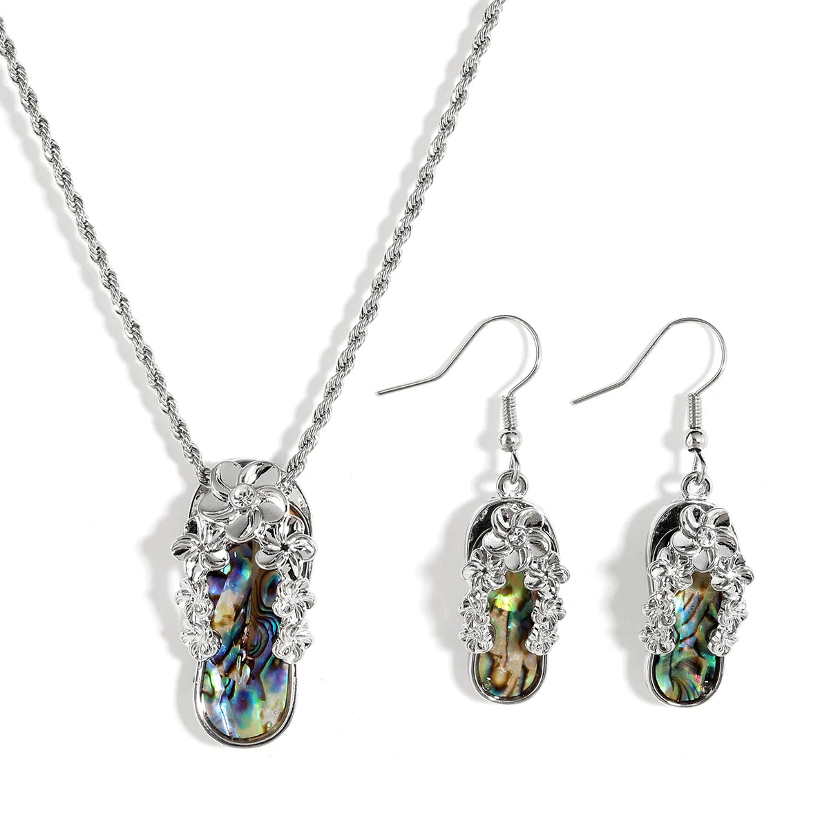 Hawaiian Jewelry Guam Tribe Abalone Shell Slippers Necklace Earrings Set Accessories Women Jewelry