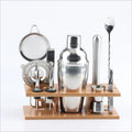 11 Bartending Kit Silver Color Metal Stainless Steel Cocktail Shaker Set with Bamboo Stand 360