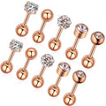 Rose Gold Color 10 Piece Set Stainless Steel Geometric Diamond Stud Earrings Nose Ring Lip Tongue Ring Unisex Piercing