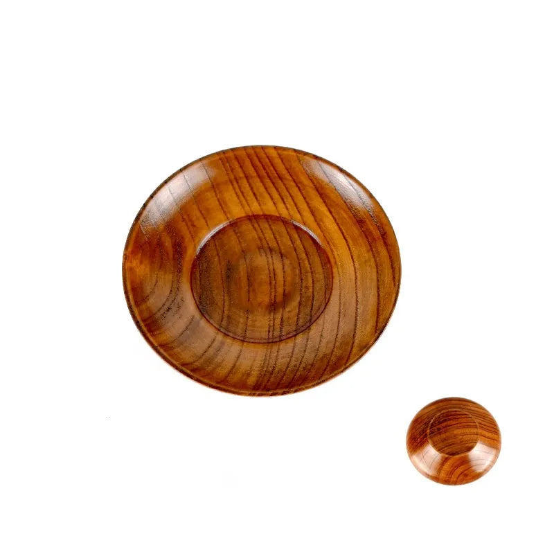 TaiLai Sushi Plate Small Serving Plates Salad Serving Utensils Round Shaped Container Dip Bowls Round Plates Light Brown Wooden