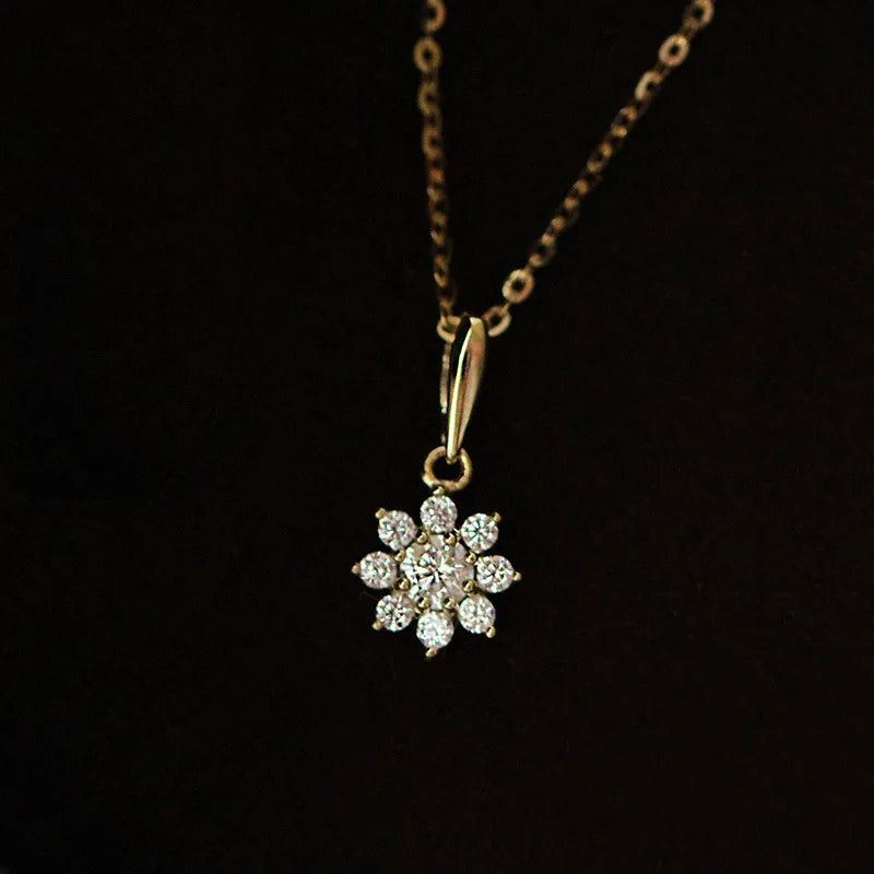 Fashion Jewelry 925 Sterling Silver 14K Gold Korean Sun Flower Zircon Pendant Necklace for Women