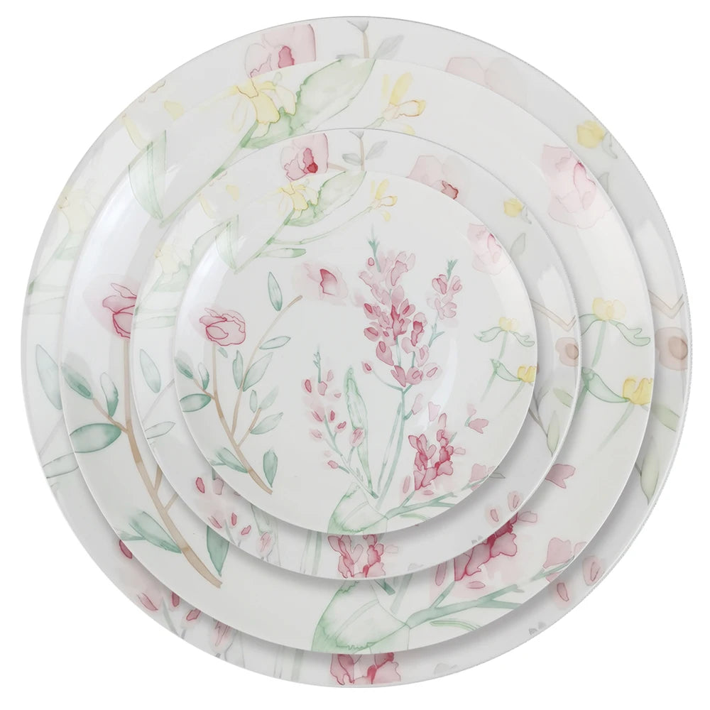 Dinner Plate with Pink Flower Charger Plate Dish Wholesale Ceramic Dinner Det for Weeding Rental Party