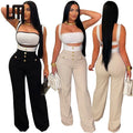 Liu Ming New Fashion 2024 Spring Summer Streetwear Outfits Sleeveless Strapless Vest Wide Leg Rompers Women Jumpsuit