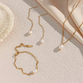 Dreamshow Freshwater Pearl Bridal Jewelry Set 18K Gold Plated  Water Wave Chain Pendant Necklace Tassel Stud Earring
