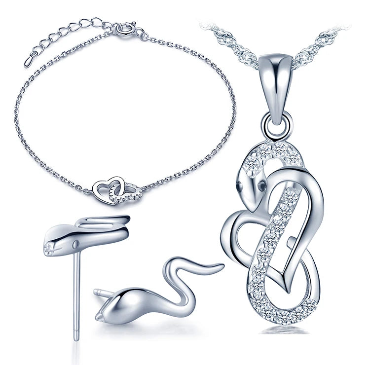 Snake Stud Earrings Necklaces Heart Bracelets Women Jewelry Sets