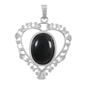 Obsidian Custom Design Silver Natural Gemstone Heart Cut Love Necklace for Women Men Charms Gift Classic Pendant Jewelry