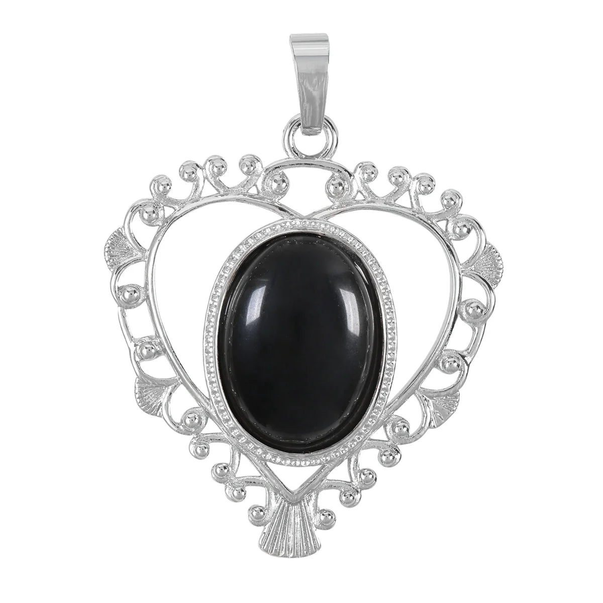 Obsidian Custom Design Silver Natural Gemstone Heart Cut Love Necklace for Women Men Charms Gift Classic Pendant Jewelry