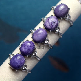 Meihan Wholesale Natural Charoite Adjustable Ring Women for Jewelry Making Gift