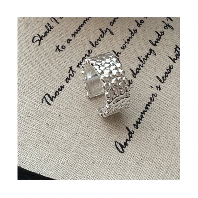 Factory Wholesale 925 Sterling Silver Harmmered Open Adjustable Rings for Girls Jewelry
