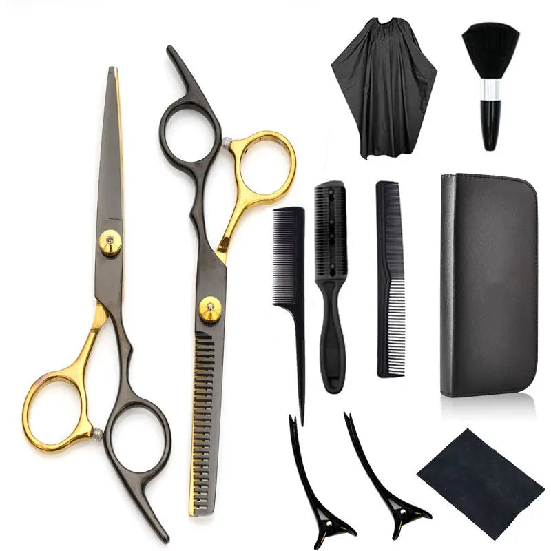 Private Label Barber Salon Home Professional 11pcs Silver-Blue Black-Gold Customizable Hair Cutting Scissors Tool Set Fast