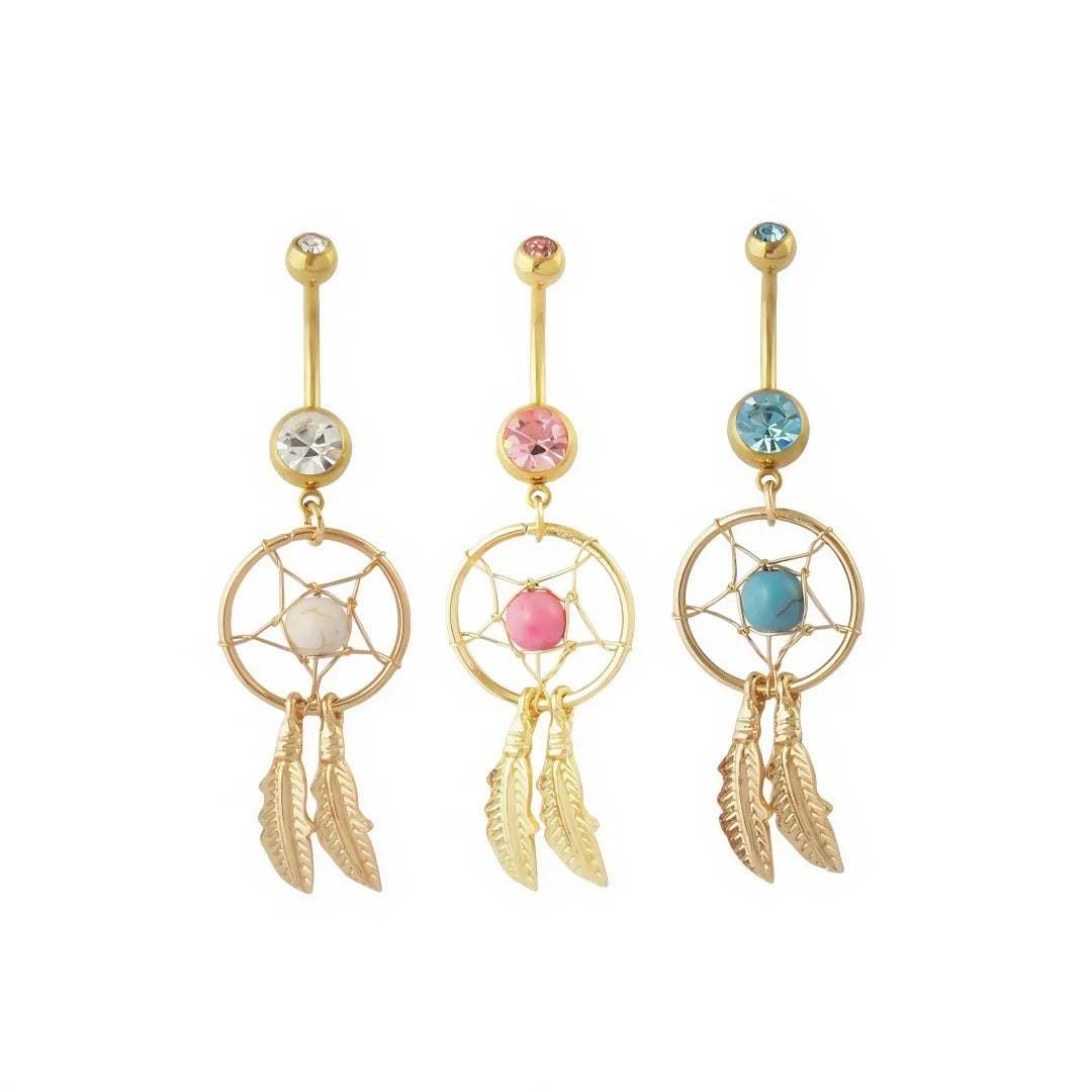 Bohemian Style Dream Catcher Navel Ring Silver Plated Stainless Steel Unisex Belly Ring Body Jewelry