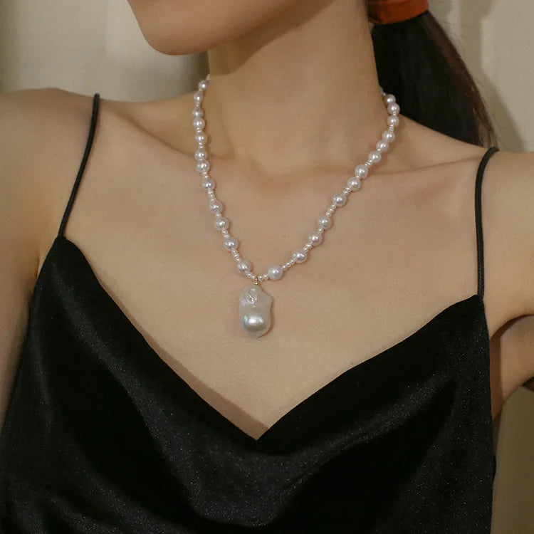 H01017 Custom 18K Gold Plated  Necklace Batoque Pearl Pendant Freshwater Pearl Necklace Jewelry 2021