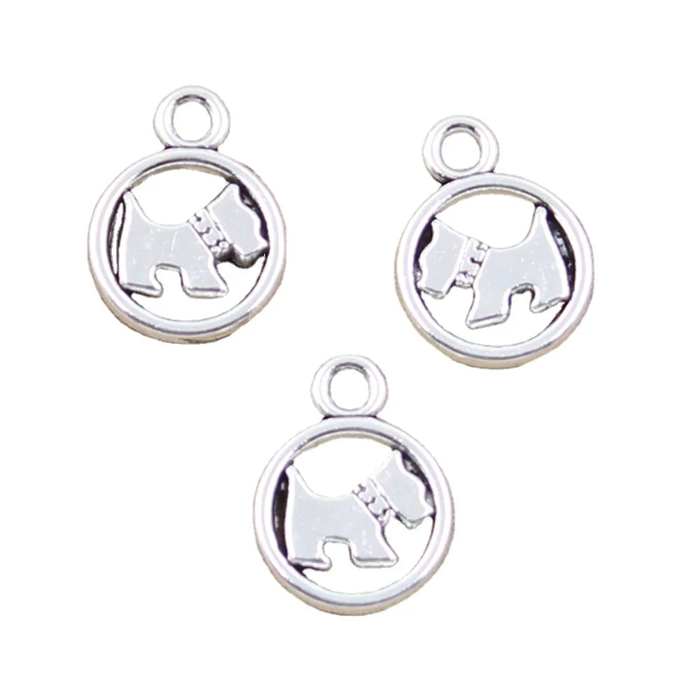 Charms Circle Scotty Dog 19x15mm Handmade Making FitVintage Tibetan Silver Color PendantsDIY for Bracelet Necklace