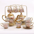 QIAN HU Luxury 15pcs Ceramic Tea Cup Set 200ml Gold Plated Modern Simple Home Party Afternoon Coffee Teapot for Tea & Coffee