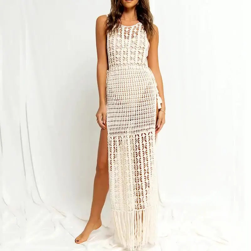 2025 Best Selling Crochet Sheer Sun Protective Tunic Beachwear Summer Bikini Swimwear Womens Hollow Out Beach Cover up Dress