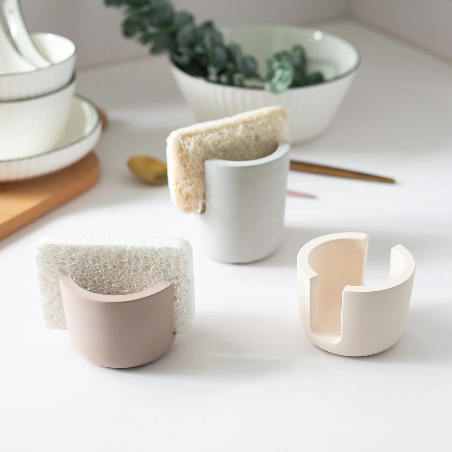 Customized Brand Ceramic Sponge Rack Absorbent Eco-friendly Diatomite Sponge Holder