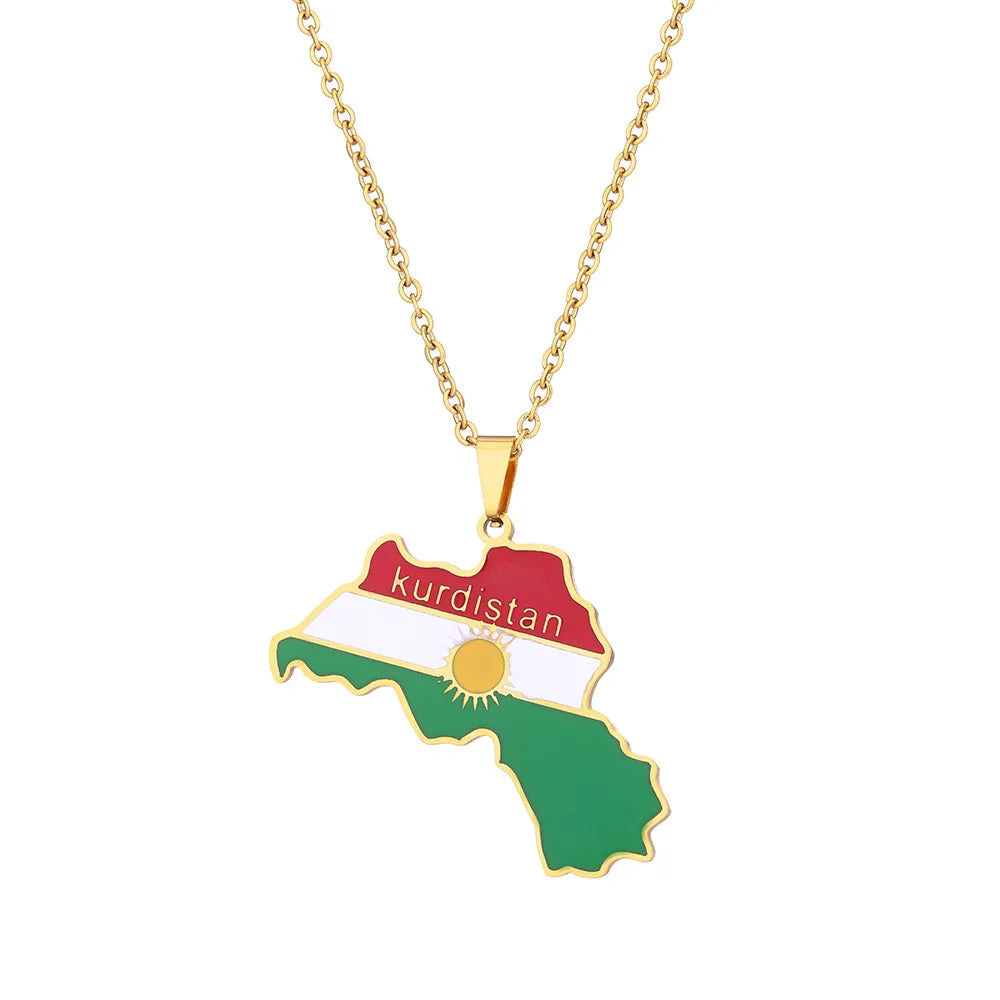 Kurdistan Map and Flag Pendant Necklace for Lovers Men Women Ethnic Jewelry Kurdistan Patriotic Gift