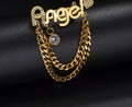 Crystal Rhinestone logo Letter Tassel Brooches Women Commemorative Pin Jewelry