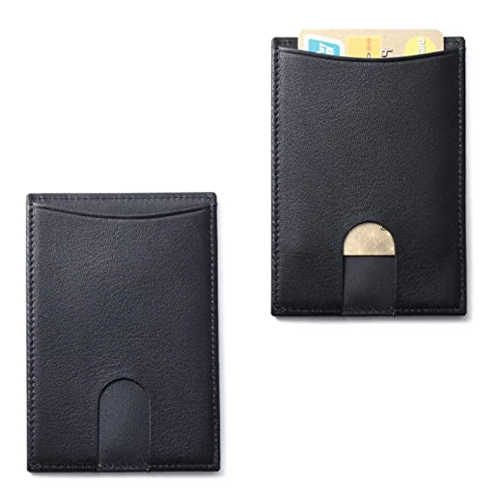Business Luxury Custom Logo RFID Blocking Slim Cardholder Real Leather Credit Card Holder Finger Groove Card Sleeves No Closure