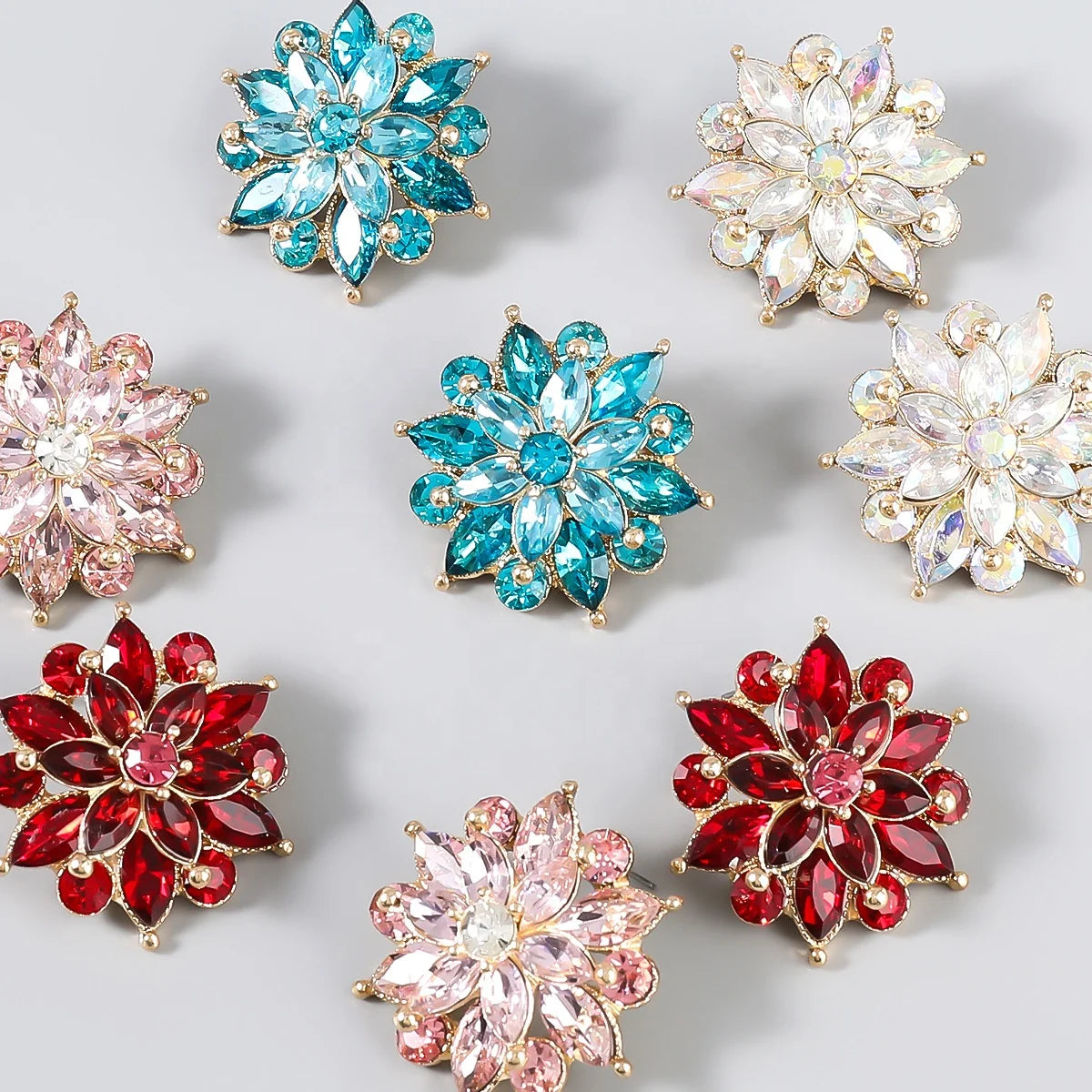 Kaimei 4 Colors 2023 New Top Seller Fashion Alloy Diamond Rhinestone Geometric Flower Earrings Zircon Stone Stud Earrings