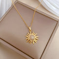 G4017 Wholesale Stainless Steel Chain Sunflower Necklace Copper Pave Sun Pendant Necklaces for Girls Jewelry