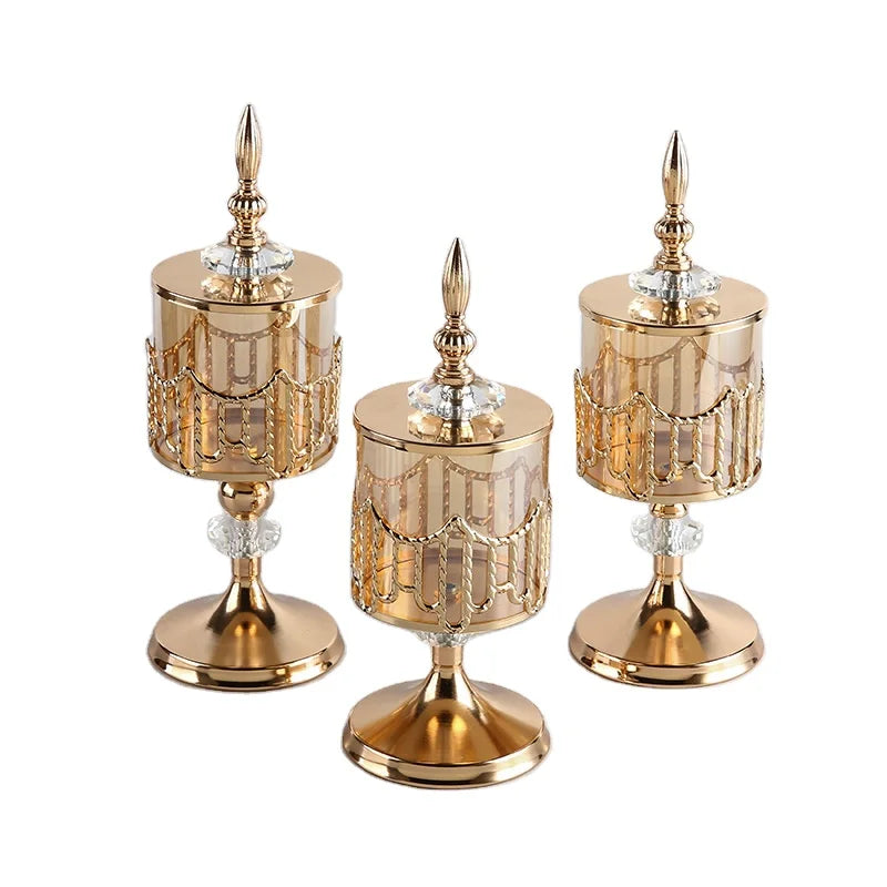 Scandinavian Style Handmade Wedding Valentine's Day Golden Round Bottom Covered Spire Glass Metal Street Lamp Candlestick Holder