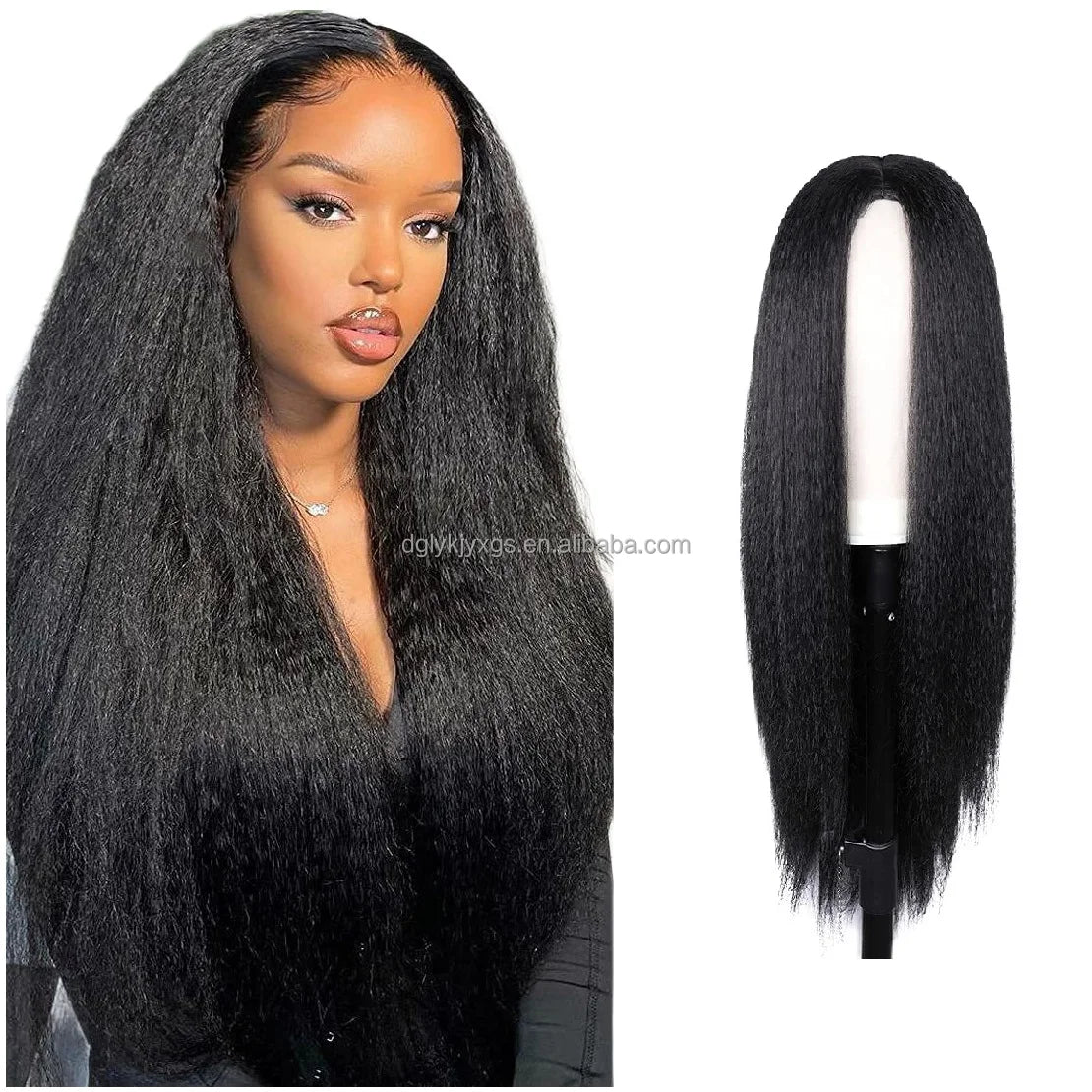 26inch YAKI Fluffy Wigs Black Women Synthetic Wigs Front Lace Highlights Heat Resistant Synthetic Hair Long Support Average Size