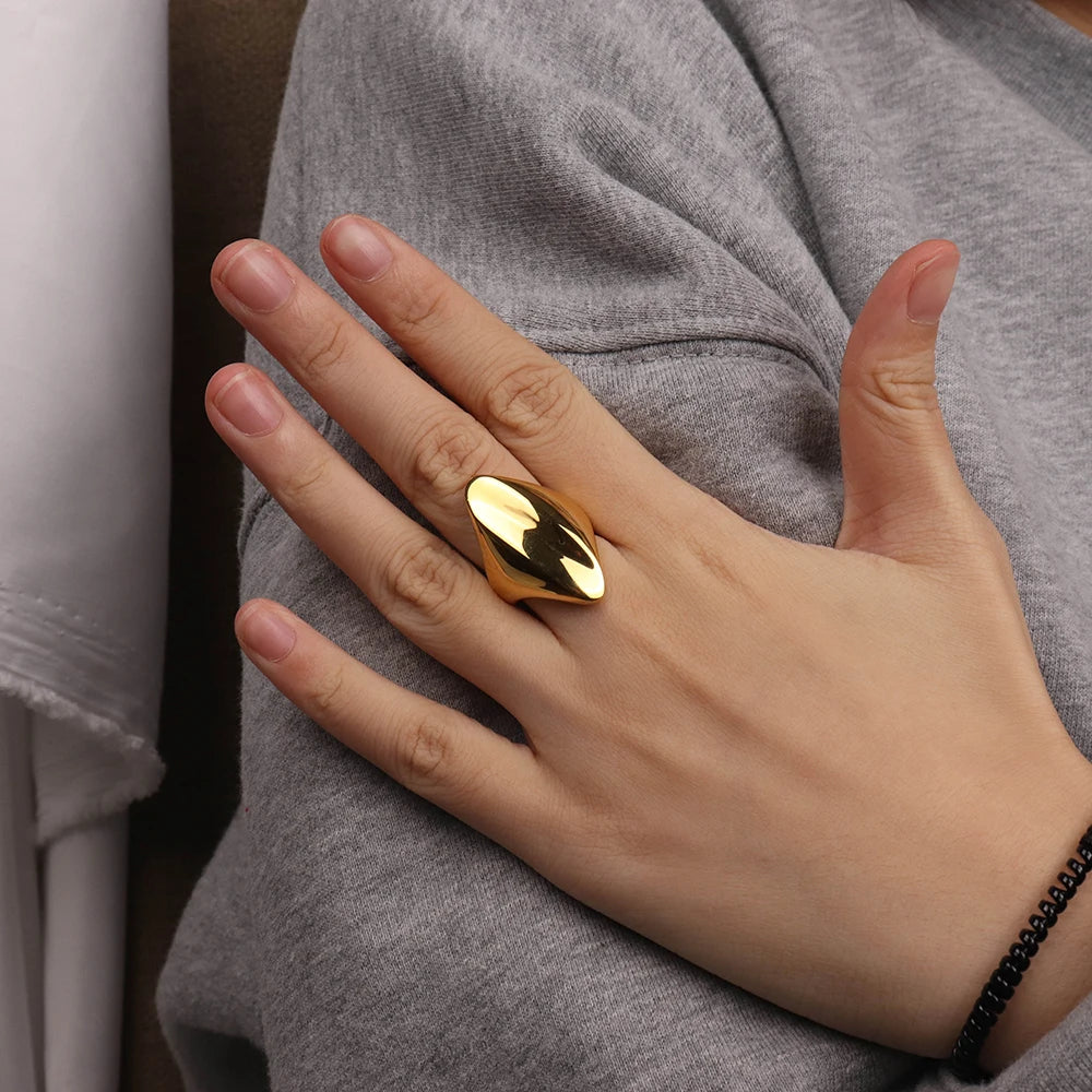 Chris April Vintage 316L Stainless Steel PVD Plated Minimalist Glossy Chunky Exaggerated Ring