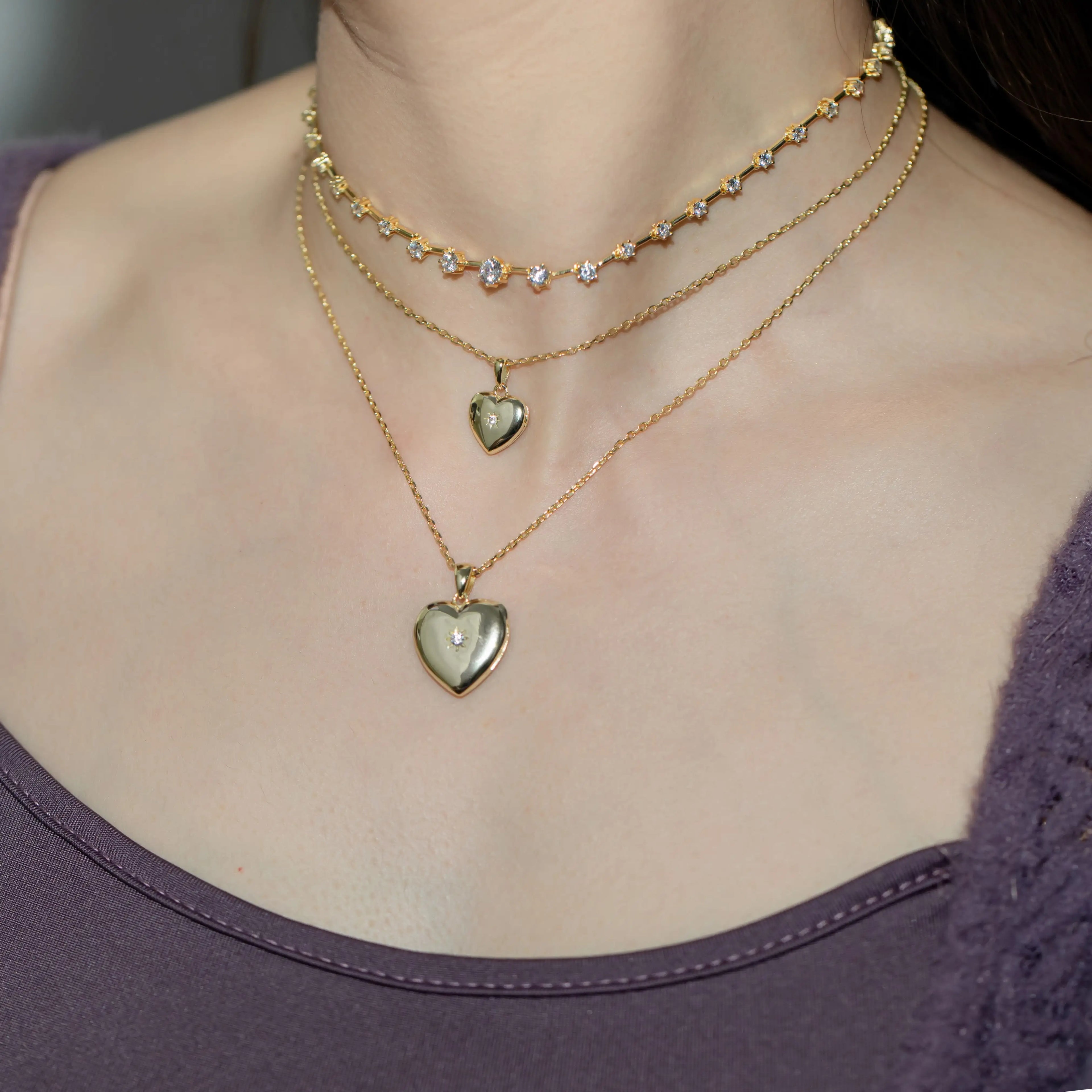 Heart Locket Photo Pendant 925 Sterling Silver Gold Plated Women Jewelry Necklace With CZ Statburst