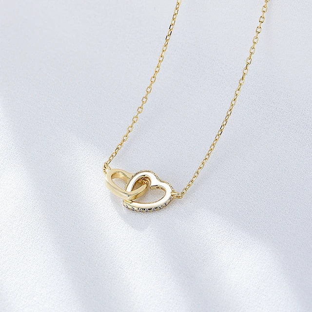 925 Sterling Silver Double Heart Pendant Necklace with Gold Plating Heart Heart Charm Choker for Women for Parties Engagements