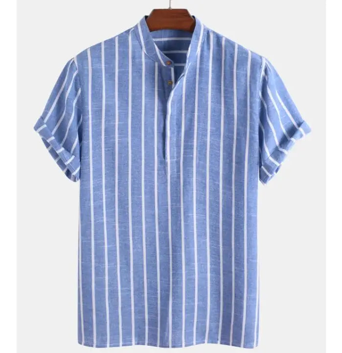 Wholesale Custom Men's Short Sleeve Striped Shirt Business Casual Shirts Cotton Fabric Formal Shirts for Men